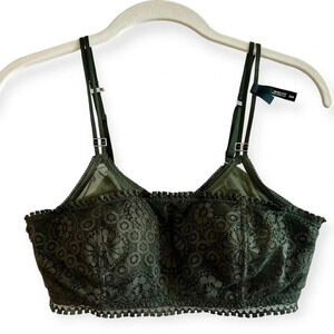 Aerie Real Power Wireless 36B Joy Lace Bra Push Up Forest Green Bralette